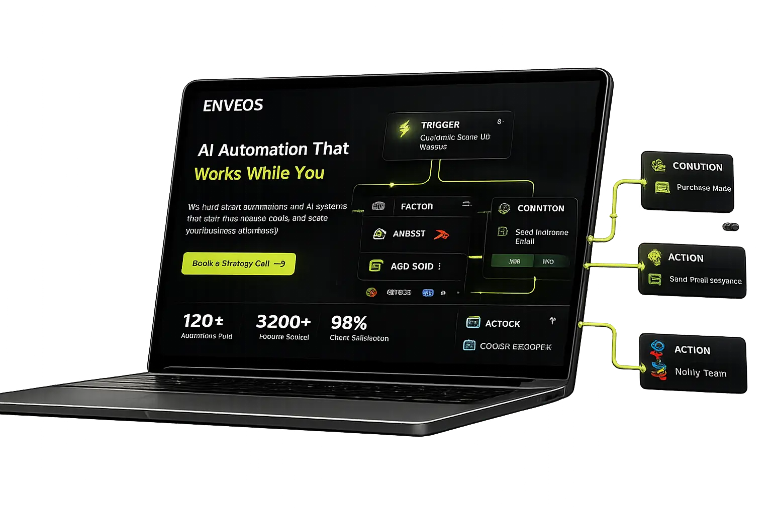 AI automation workflow dashboard with connected app cards